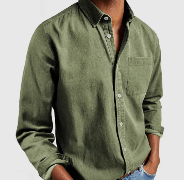 Button-Up Shirt - Men's Casual Collared Long Sleeve Shirt-Chaps of London-Dark Green-S-Chaps of London