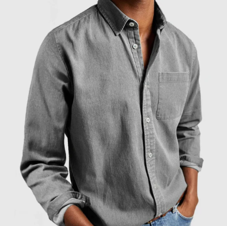 Button-Up Shirt - Men's Casual Collared Long Sleeve Shirt-Chaps of London-Gray-S-Chaps of London