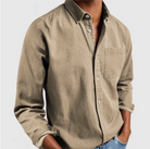 Button-Up Shirt - Men's Casual Collared Long Sleeve Shirt-Chaps of London-Khaki-S-Chaps of London