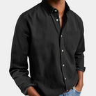 Button-Up Shirt - Men's Casual Long Sleeve Collared Shirt with Breast Pocket-Men Summer Shirt-Chaps of London-Black-S-Chaps of London
