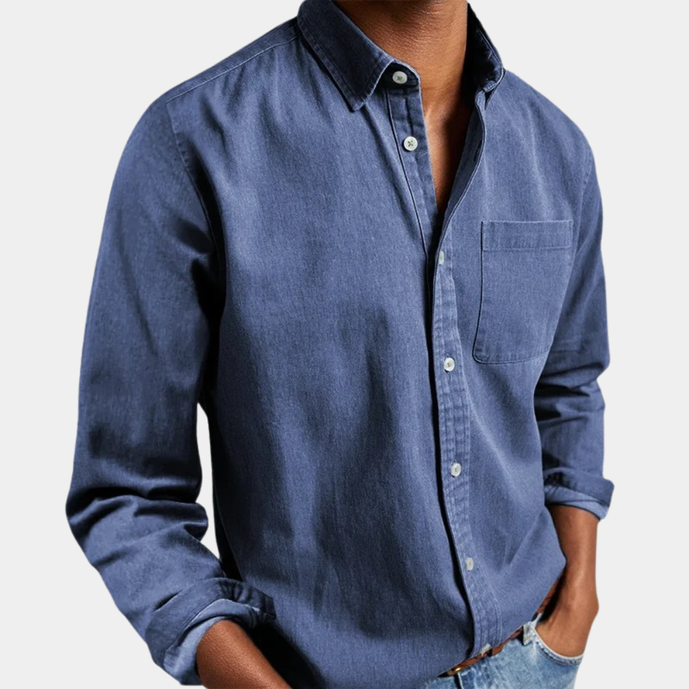Button-Up Shirt - Men's Casual Long Sleeve Collared Shirt with Breast Pocket-Men Summer Shirt-Chaps of London-Blue-S-Chaps of London