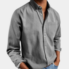 Button-Up Shirt - Men's Casual Long Sleeve Collared Shirt with Breast Pocket-Men Summer Shirt-Chaps of London-Gray-S-Chaps of London