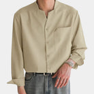 Button-Up Shirt - Men's Casual Loose Fit Long Sleeve Dress Shirt-Chaps of London-Beige-S-Chaps of London
