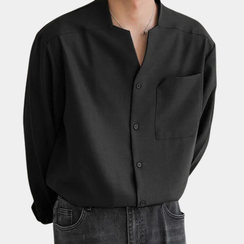 Button-Up Shirt - Men's Casual Loose Fit Long Sleeve Dress Shirt-Chaps of London-Black-S-Chaps of London
