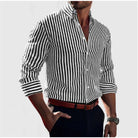 Button-Up Shirt - Men's Collared Striped Long Sleeve Dress Shirt-Long Sleeve Shirt-Chaps of London-Black-S-Chaps of London