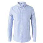 Button-Up Shirt - Men's Collared Striped Long Sleeve Dress Shirt-Long Sleeve Shirt-Chaps of London-Light Blue-S-Chaps of London