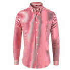 Button-Up Shirt - Men's Collared Striped Long Sleeve Dress Shirt-Long Sleeve Shirt-Chaps of London-Red-S-Chaps of London