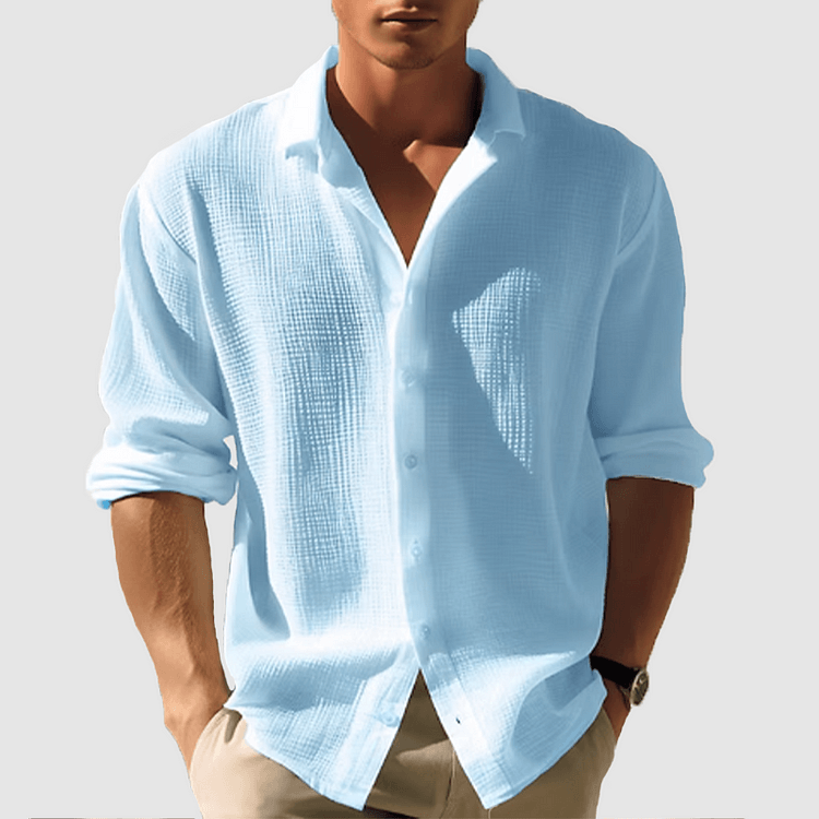 Button-Up Shirt - Men's Lightweight Lapel Long Sleeve Summer Shirt-Chaps of London-Blue-S-Chaps of London