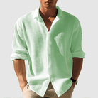 Button-Up Shirt - Men's Lightweight Lapel Long Sleeve Summer Shirt-Chaps of London-Green-S-Chaps of London