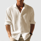 Button-Up Shirt - Men's Lightweight Lapel Long Sleeve Summer Shirt-Chaps of London-Khaki-S-Chaps of London