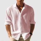 Button-Up Shirt - Men's Lightweight Lapel Long Sleeve Summer Shirt-Chaps of London-Pink-S-Chaps of London