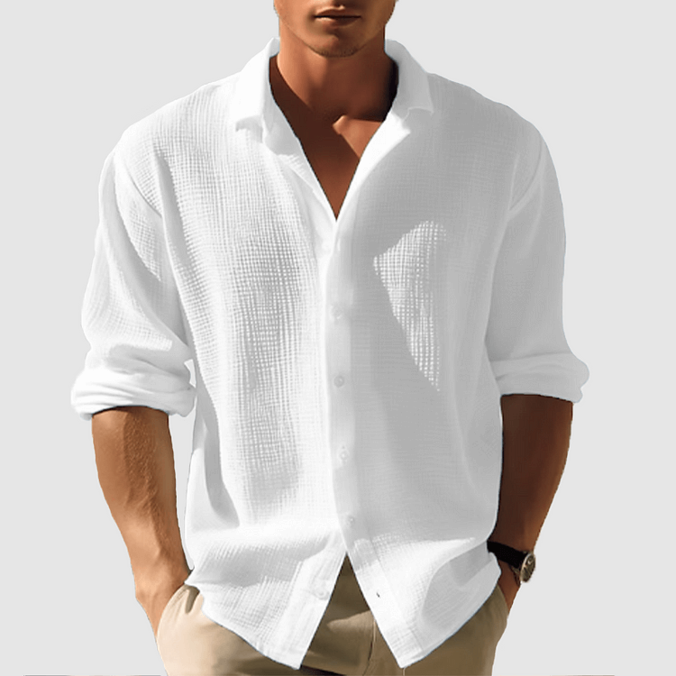 Button-Up Shirt - Men's Lightweight Lapel Long Sleeve Summer Shirt-Chaps of London-White-S-Chaps of London
