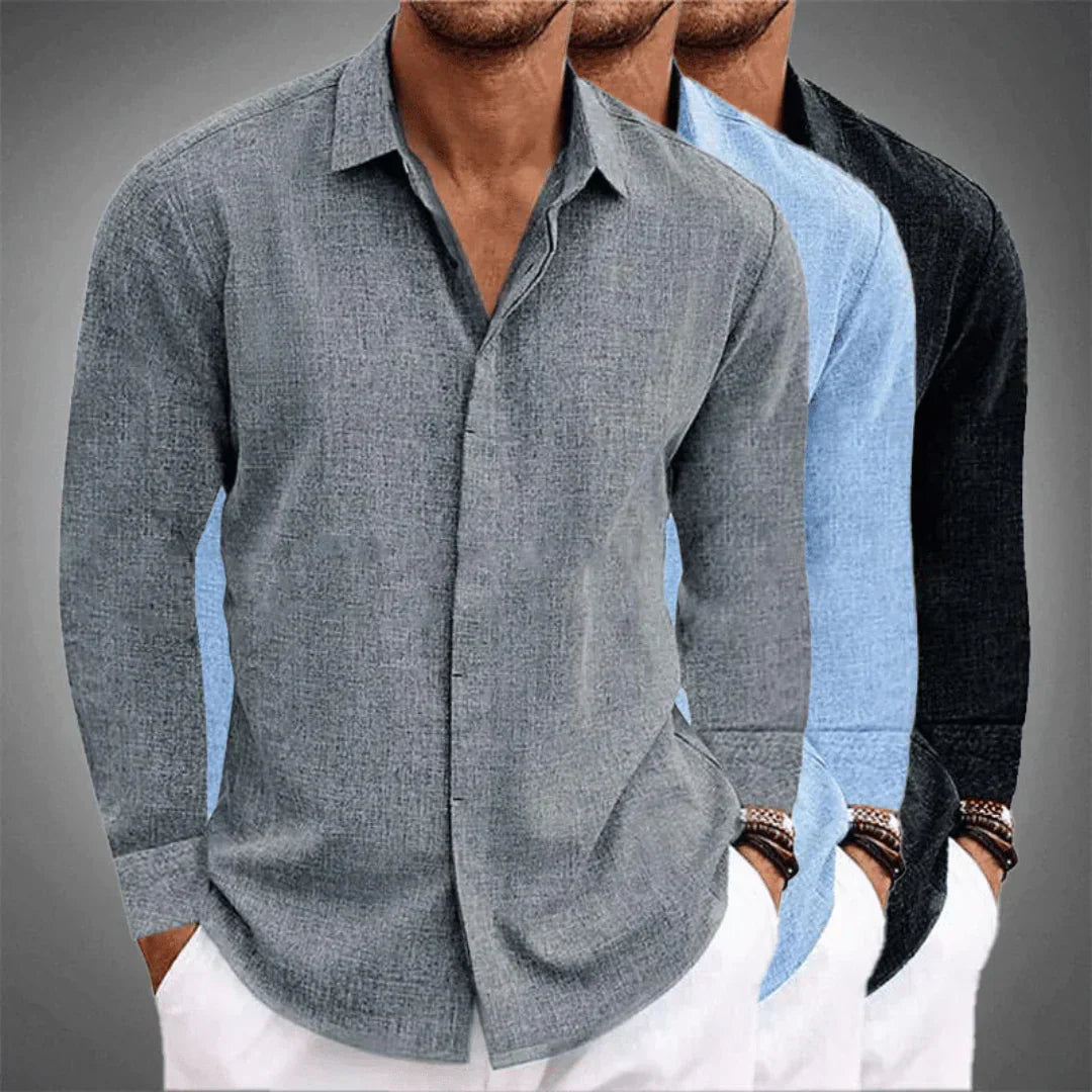 Button-Up Shirt - Men's Long Sleeve Collared Cotton Linen Shirt-Shirt-Chaps of London-Chaps of London