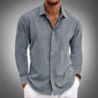 Button-Up Shirt - Men's Long Sleeve Collared Cotton Linen Shirt-Shirt-Chaps of London-Gray-XS-Chaps of London