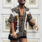 Button-Up Shirt - Vintage - Printed - Short Sleeve Shirt - Men's Summer Shirt-Chaps of London-Black-S-Chaps of London