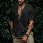 Button-Up Short Sleeve Shirt | Lightweight | Loose Fit | Polo Shirt | Men's Shirts-Men's Top-Chaps of London-Black-S-Chaps of London
