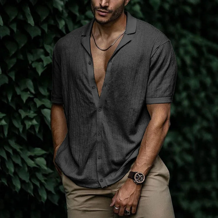 Button-Up Short Sleeve Shirt | Lightweight | Loose Fit | Polo Shirt | Men's Shirts-Men's Top-Chaps of London-Grey-S-Chaps of London