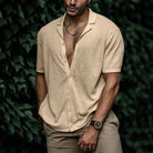 Button-Up Short Sleeve Shirt | Lightweight | Loose Fit | Polo Shirt | Men's Shirts-Men's Top-Chaps of London-Khaki-S-Chaps of London