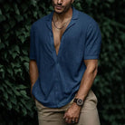 Button-Up Short Sleeve Shirt | Lightweight | Loose Fit | Polo Shirt | Men's Shirts-Men's Top-Chaps of London-Marine blue-S-Chaps of London