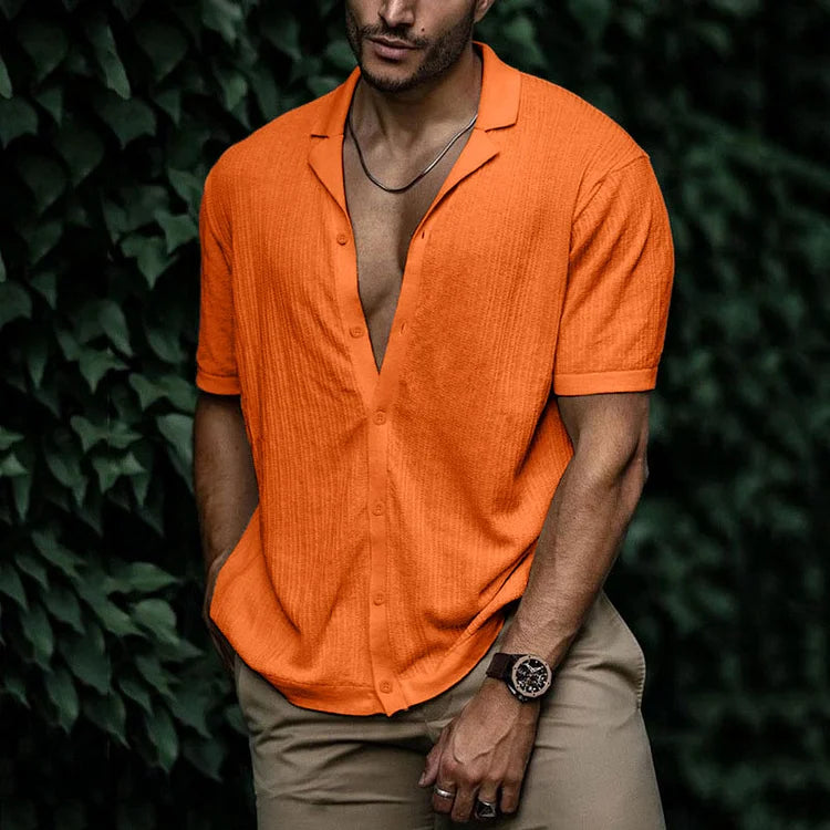 Button-Up Short Sleeve Shirt | Lightweight | Loose Fit | Polo Shirt | Men's Shirts-Men's Top-Chaps of London-Orange-S-Chaps of London