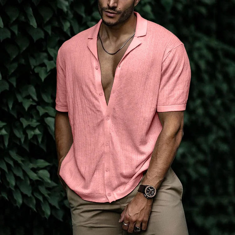 Button-Up Short Sleeve Shirt | Lightweight | Loose Fit | Polo Shirt | Men's Shirts-Men's Top-Chaps of London-Pink-S-Chaps of London