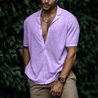 Button-Up Short Sleeve Shirt | Lightweight | Loose Fit | Polo Shirt | Men's Shirts-Men's Top-Chaps of London-Purple-S-Chaps of London