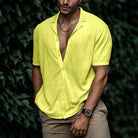 Button-Up Short Sleeve Shirt | Lightweight | Loose Fit | Polo Shirt | Men's Shirts-Men's Top-Chaps of London-Yellow-S-Chaps of London