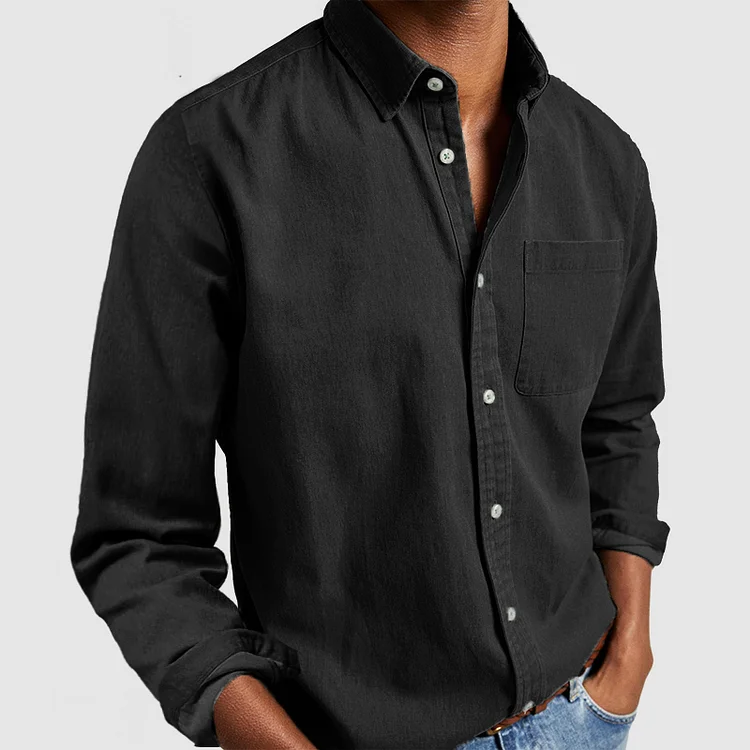 Button-down Shirt | Long Sleeves | Chest Pocket | Casual Shirt | Denim Shirt-Overhemd (mannen)-Chaps of London-Black-S-Chaps of London