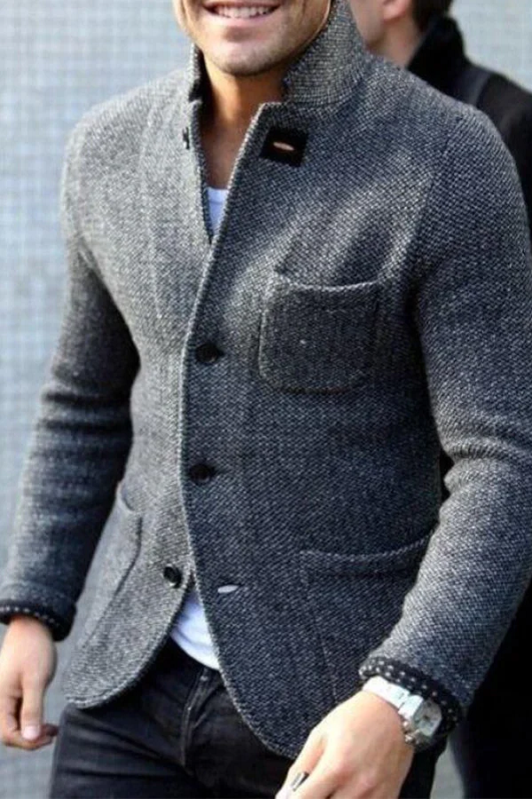 Cardigan Jacket | Button-Up | Slim Fit | Tweed Blazer | Men's Jackets-Sweaters & Cardigans-Chaps of London-Grey-S-Chaps of London