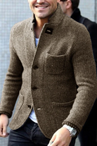 Cardigan Jacket | Button-Up | Slim Fit | Tweed Blazer | Men's Jackets-Sweaters & Cardigans-Chaps of London-Khaki-S-Chaps of London