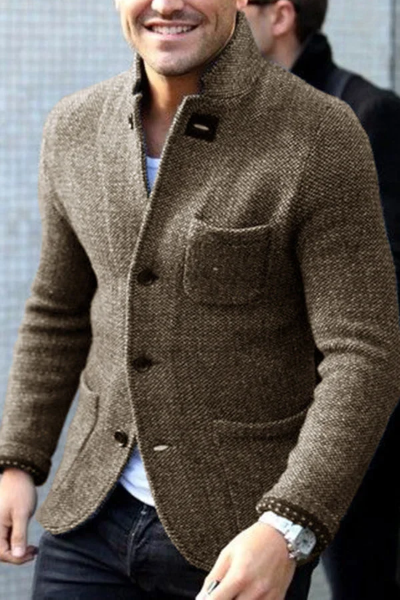 Cardigan Jacket | Button-Up | Slim Fit | Tweed Blazer | Men's Jackets-Sweaters & Cardigans-Chaps of London-Khaki-S-Chaps of London