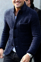 Cardigan Jacket | Button-Up | Slim Fit | Tweed Blazer | Men's Jackets-Sweaters & Cardigans-Chaps of London-Navy Blue-S-Chaps of London