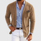 Cardigan - Men's Long Sleeve Knit Button Down Cardigan with Pockets-Blazers-Chaps of London-Beige-XS-Chaps of London