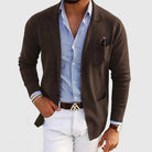 Cardigan - Men's Long Sleeve Knit Button Down Cardigan with Pockets-Blazers-Chaps of London-Brown-XS-Chaps of London