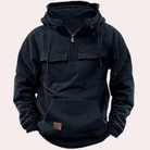 Cargo Hoodie - Half Zip - Pockets - Pullover Hoodie - Men's Hoodie-Chaps of London-Black-S-Chaps of London