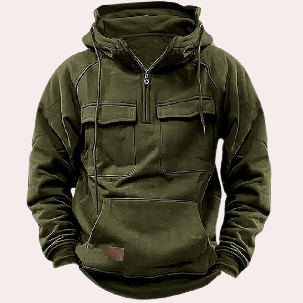Cargo Hoodie - Half Zip - Pockets - Pullover Hoodie - Men's Hoodie-Chaps of London-Dark Green-S-Chaps of London