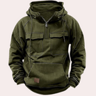 Cargo Hoodie - Half Zip - Pockets - Pullover Hoodie - Men's Hoodie-Chaps of London-Dark Green-S-Chaps of London