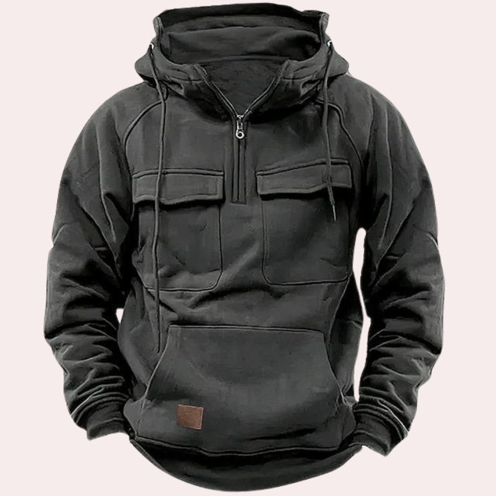 Cargo Hoodie - Half Zip - Pockets - Pullover Hoodie - Men's Hoodie-Chaps of London-Grey-S-Chaps of London
