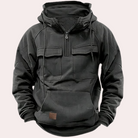 Cargo Hoodie - Half Zip - Pockets - Pullover Hoodie - Men's Hoodie-Chaps of London-Grey-S-Chaps of London