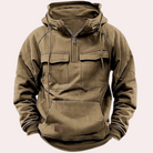 Cargo Hoodie - Half Zip - Pockets - Pullover Hoodie - Men's Hoodie-Chaps of London-Khaki-S-Chaps of London