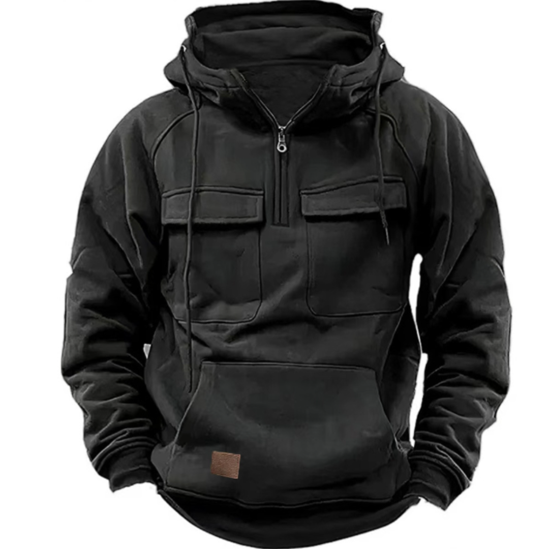 Cargo Hoodie - Men's Warm Cozy Casual Pullover Hoodie-New Arrivals-Chaps of London-Black-S-Chaps of London