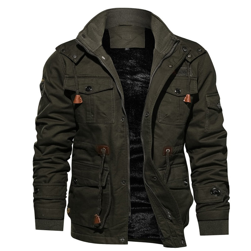 Cargo Jacket - Men's Casual Hooded Fleece Lined Jacket-Men's Cargo Jacket-Chaps of London-Green-M-Chaps of London