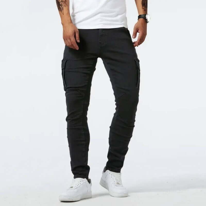 Cargo Jeans - Slim Fit - Skinny - Cargo Pants - Men's Jeans-Chaps of London-Black-29-Chaps of London