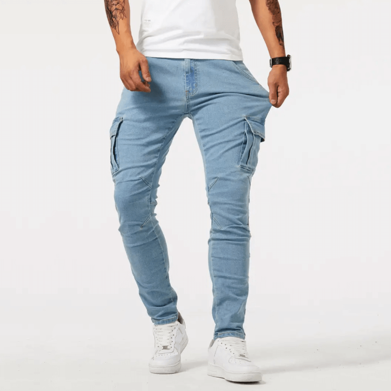 Cargo Jeans - Slim Fit - Skinny - Cargo Pants - Men's Jeans-Chaps of London-Light Blue-29-Chaps of London