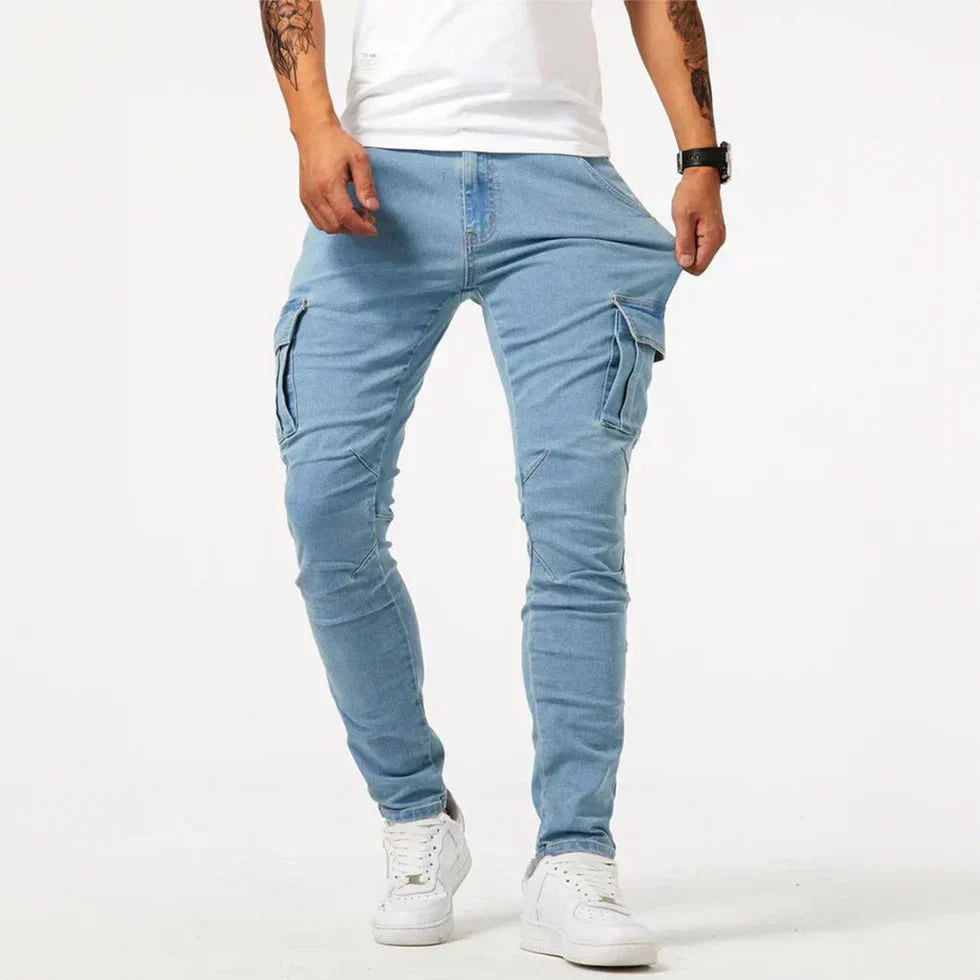 Cargo Jeans - Stretch - Skinny - Cargo Pants - Men's Pants-Chaps of London-Blue-XS-Chaps of London