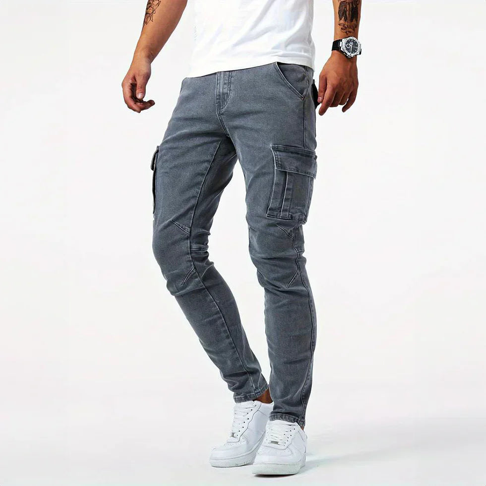 Cargo Jeans - Stretch - Skinny - Cargo Pants - Men's Pants-Chaps of London-Gray-XS-Chaps of London