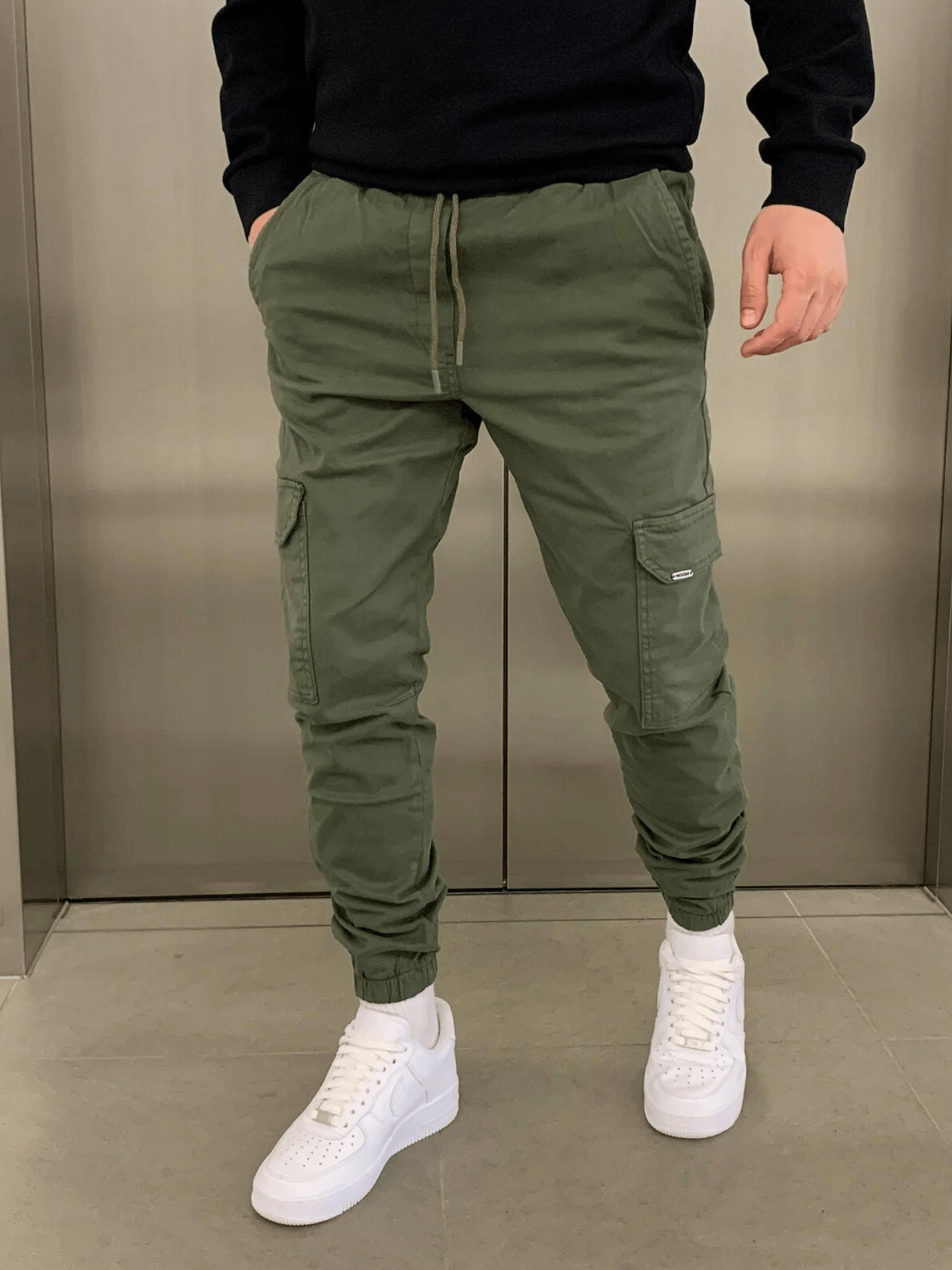 Cargo Joggers | Drawstring | Skinny | Cargo Pants | Men's Trousers-Cargo Joggers-Chaps of London-Army Green-XS-Chaps of London