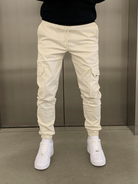 Cargo Joggers | Drawstring | Skinny | Cargo Pants | Men's Trousers-Cargo Joggers-Chaps of London-Beige-XS-Chaps of London