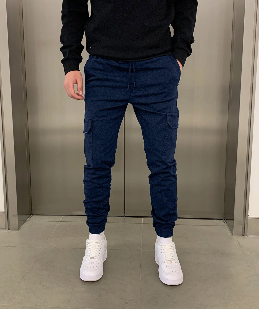 Cargo Joggers | Drawstring | Skinny | Cargo Pants | Men's Trousers-Cargo Joggers-Chaps of London-Dark Blue-XS-Chaps of London