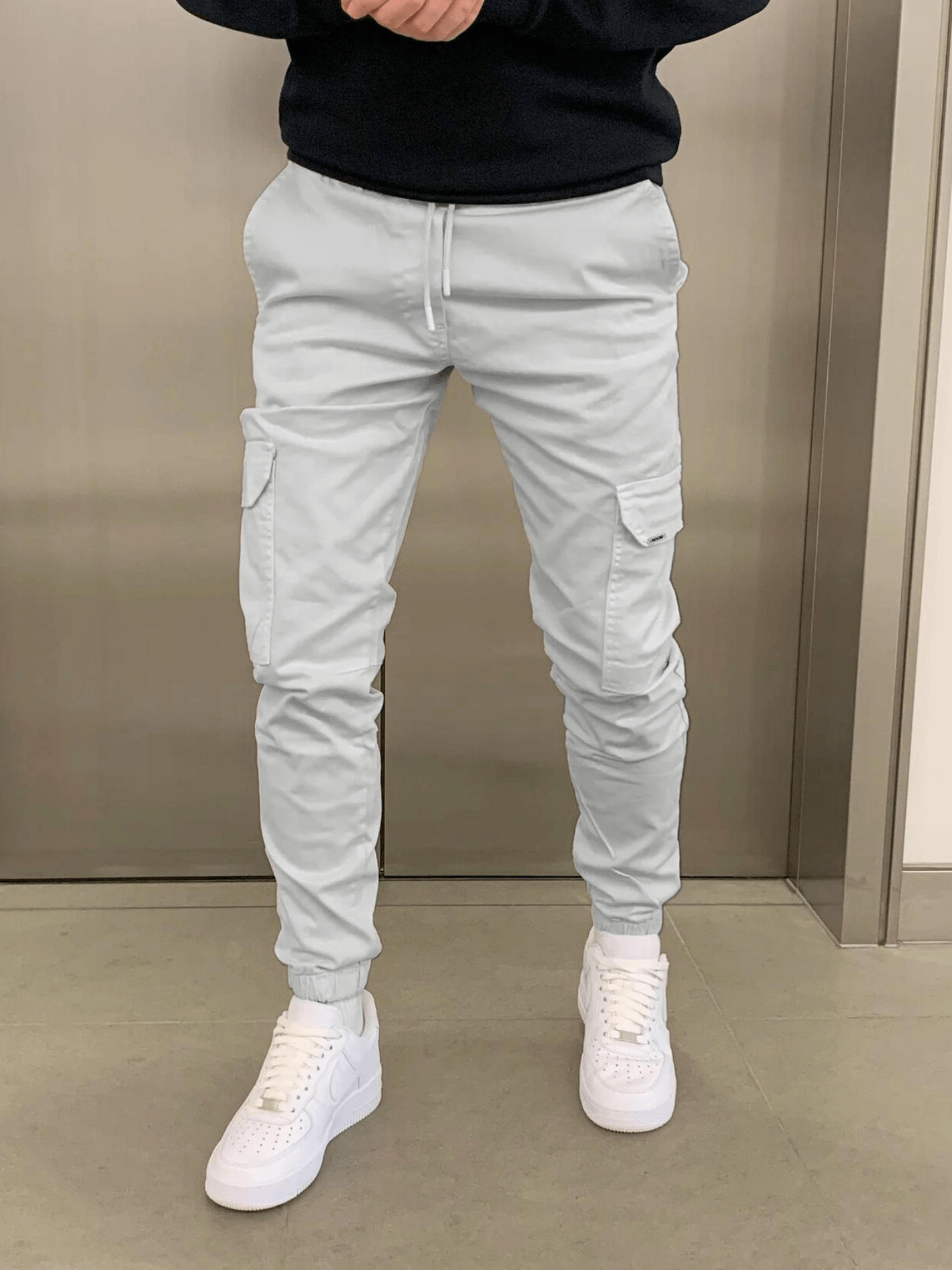 Cargo Joggers | Drawstring | Skinny | Cargo Pants | Men's Trousers-Cargo Joggers-Chaps of London-Gray-XS-Chaps of London